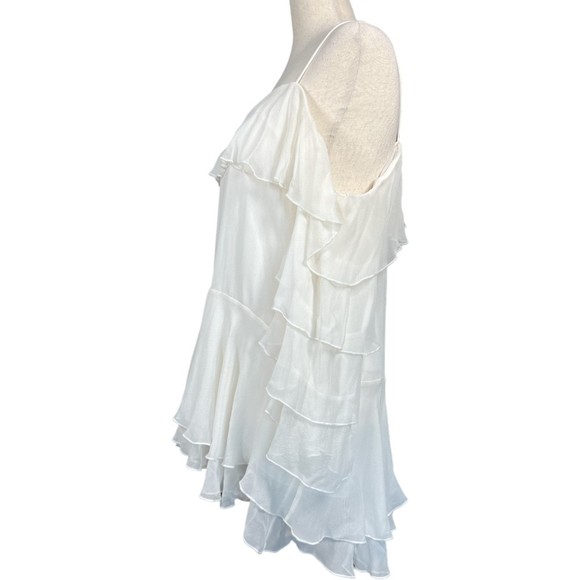 NWT Alice + Olivia Lexia Lyrd Cold-shoulder Ruffled Chiffon Blouse Off White M - Picture 7 of 9